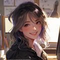 原神本子创作者晨曦绘师的头像，一位年轻女性创作者微笑看向镜头，背景为绘图工作台